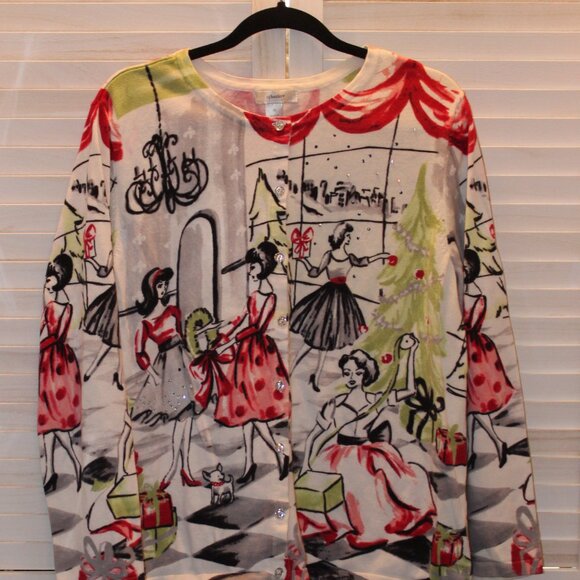 CJ Banks button up cardigan Girls decorating for Christmas 1X - Picture 4 of 9